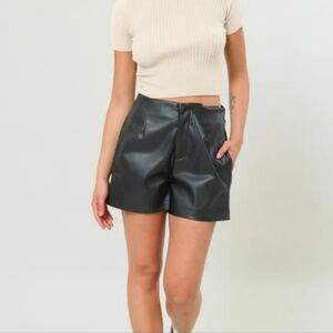 Sleek Black Leather Shorts